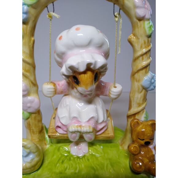Summer Swing Priscilla Hillman Lil Mouse Porcelain Music Box Vintage 1984 Gorham - Picture 2 of 10